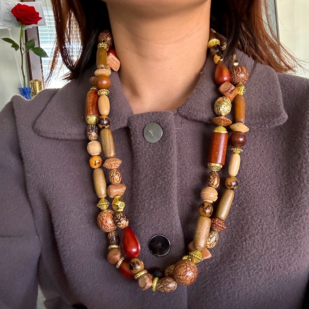 Hand carved wooden layer necklaces or belt